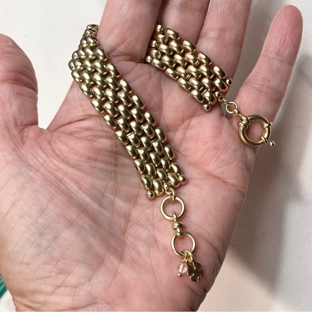 Lucky Brand Rare Goldtone Woven Chain Bracelet 2 Fasten Loops Fits 7.5"-8" Wrist
